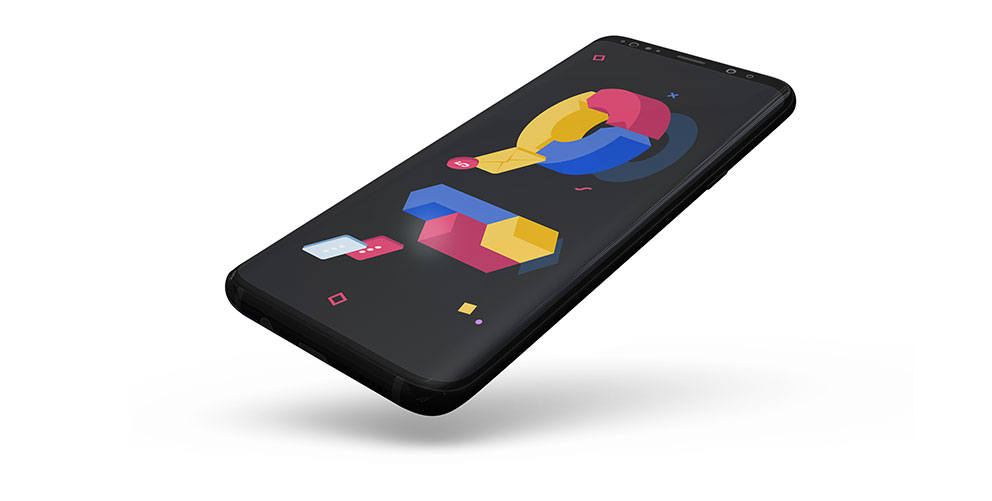 3D image of mobile phone with colourful graphics on screen to represent an animated software explainer