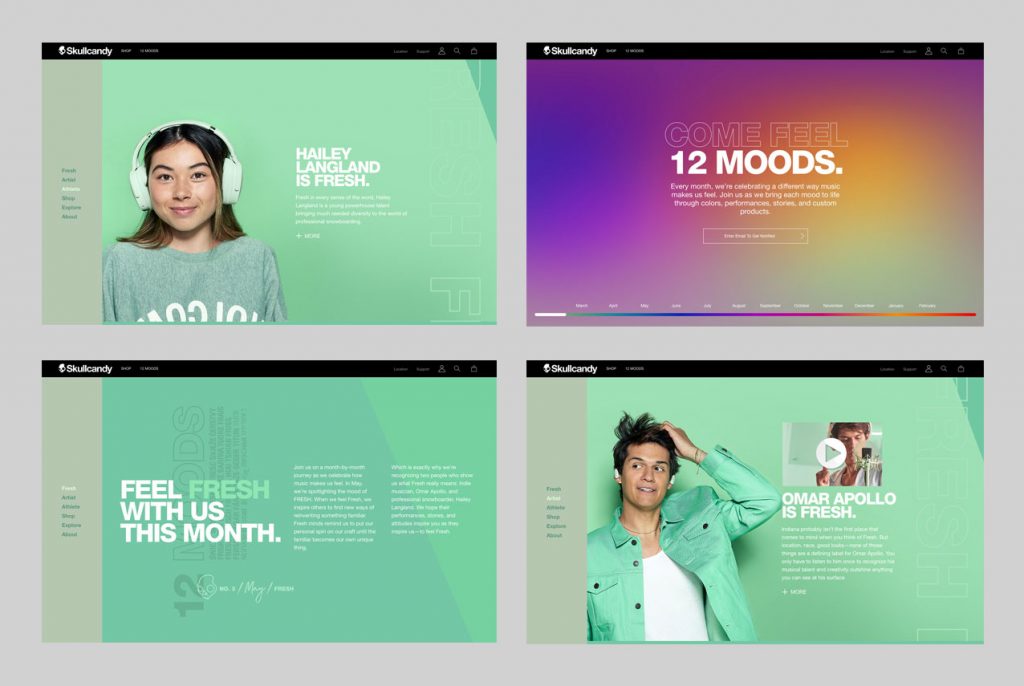 User interface screenshots from Skullcandy website.