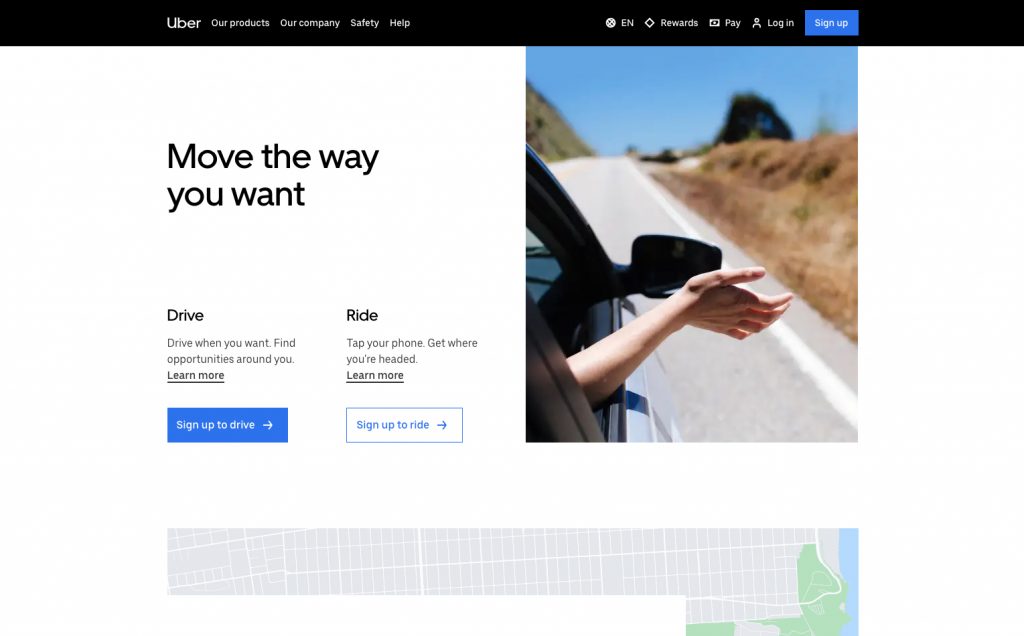 User interface screenshot from Uber website