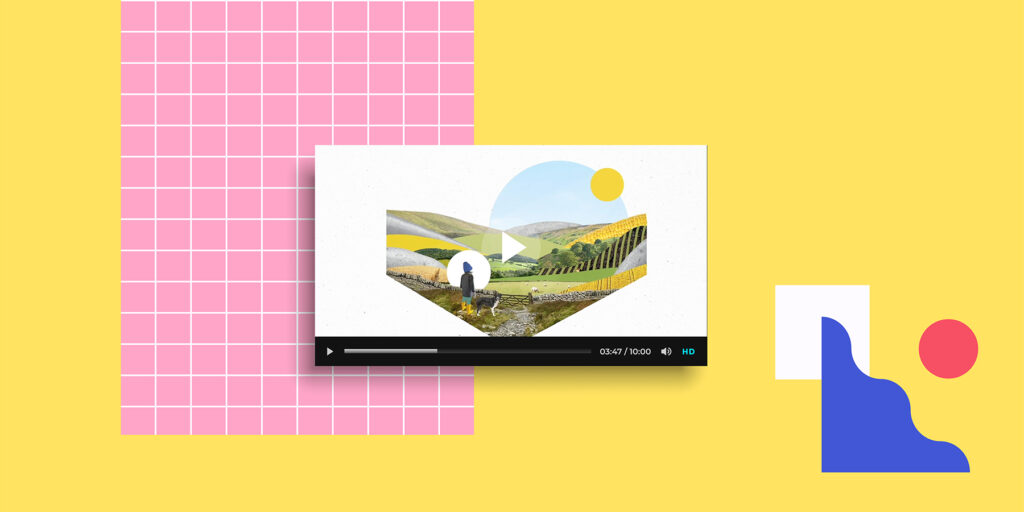 Screenshot of animated research video in a composition of colourful graphic shapes